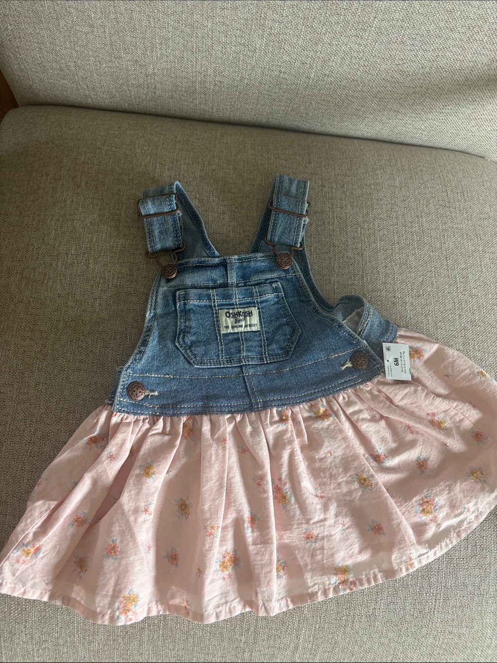 OshKosh B'gosh Denim Top with Pink Floral Skirt Overall Dress